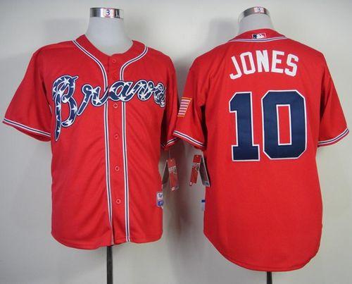 Braves #10 Chipper Jones Red Stitched MLB Jersey - Click Image to Close